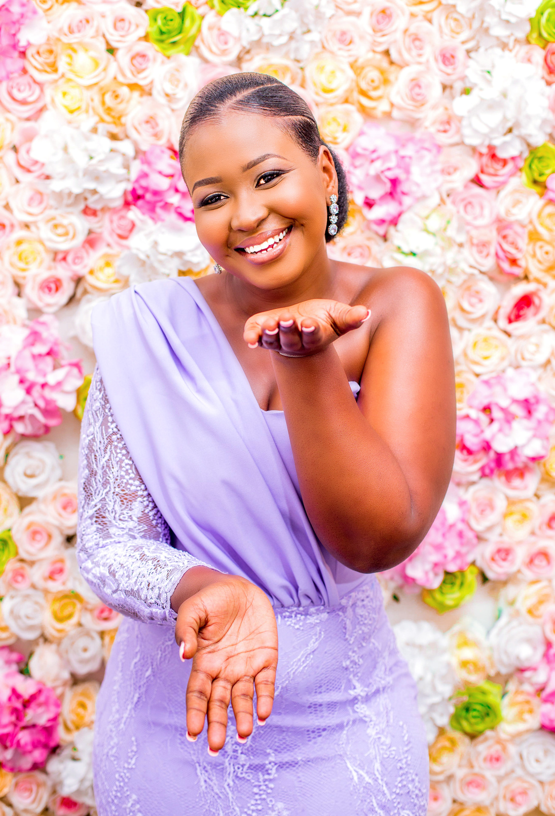 A Woman Wearing a Purple Dress